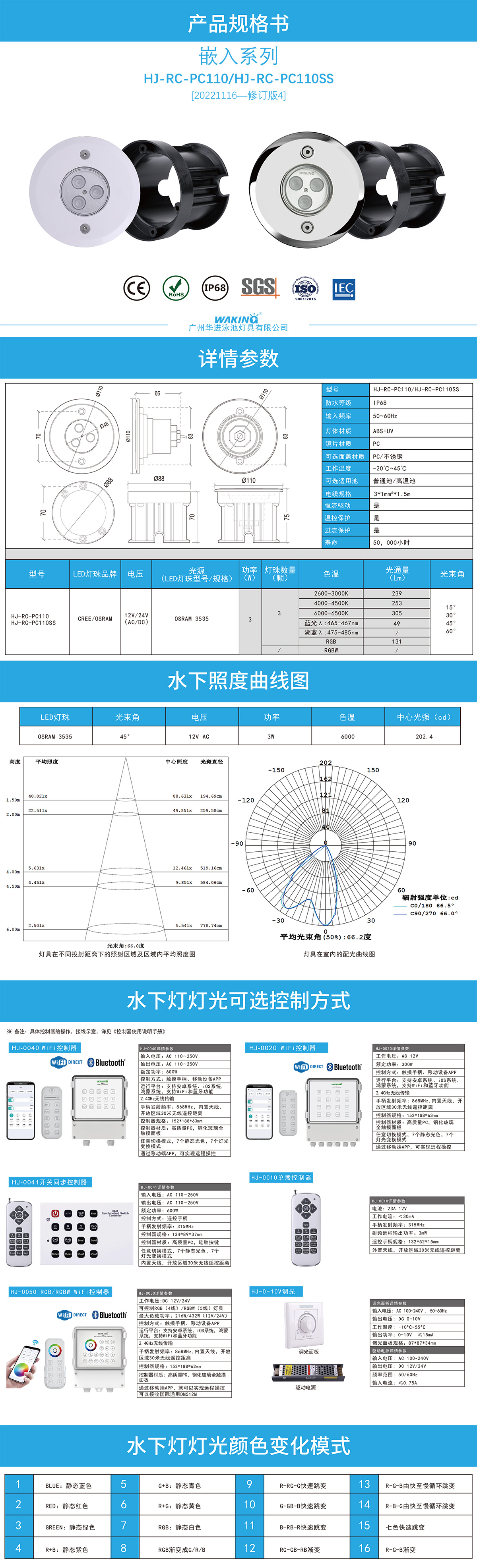 HJ-RC-PC110/HJ-RC-PC110SS 自然白水下燈泳池?zé)?2v嵌入防水燈