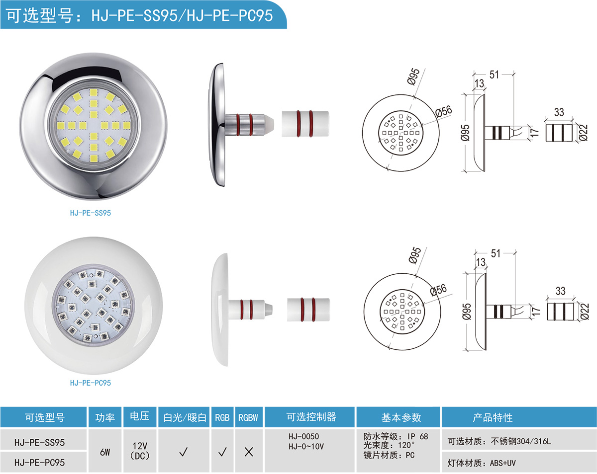 HJ-PE-PC95 低壓套管燈LED迷你泳池燈水下魚池燈